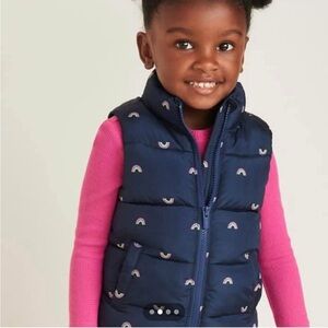 Old Navy Kids Blue Puffer Vest with Rainbow Print
